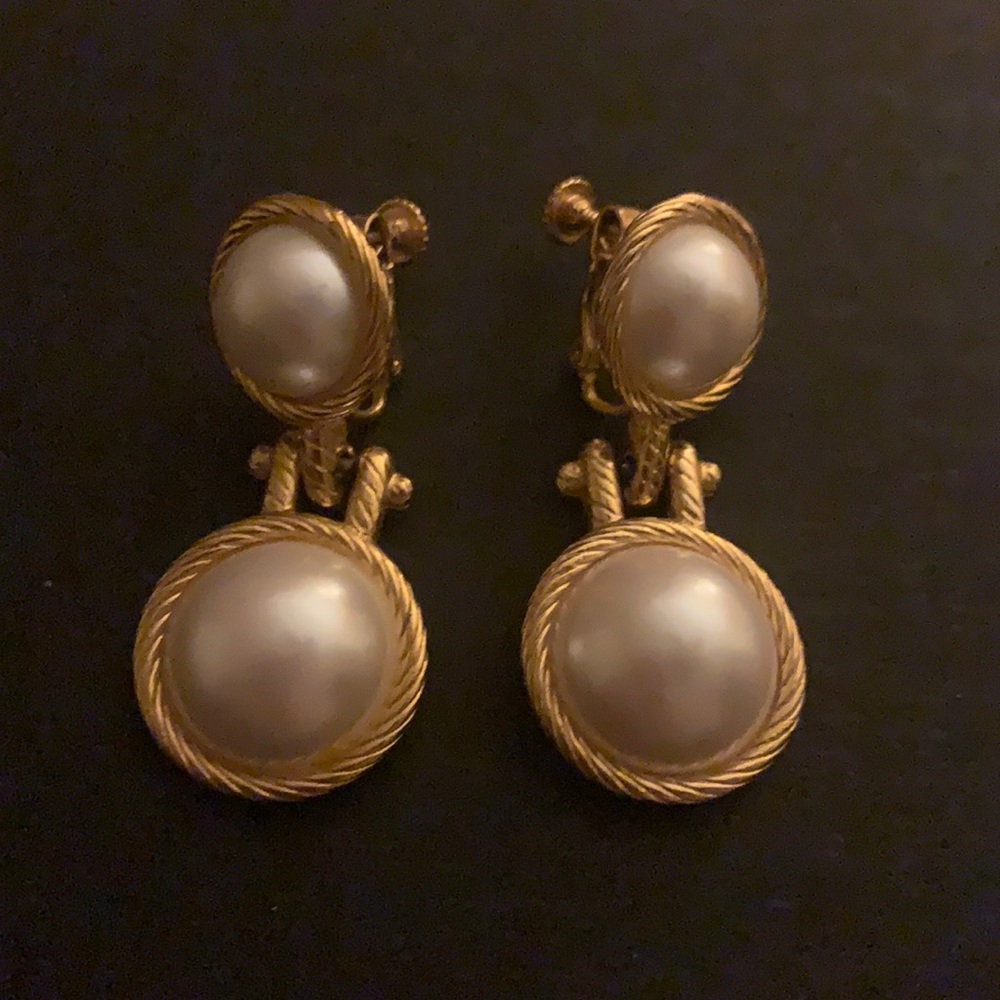 Vintage Drop Double Pearl Earrings